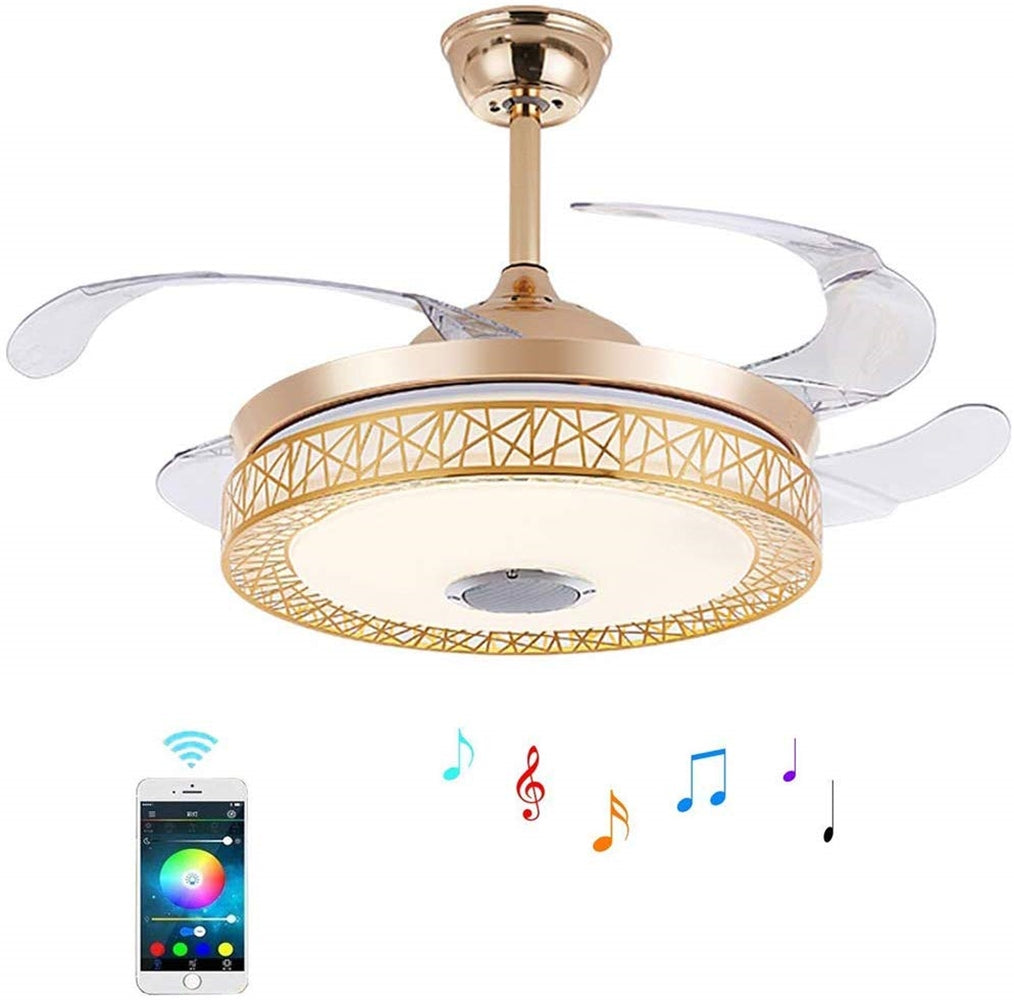 Bluetooth Music Play Ceiling Fan Light Kit Included Gold DS-FZ64