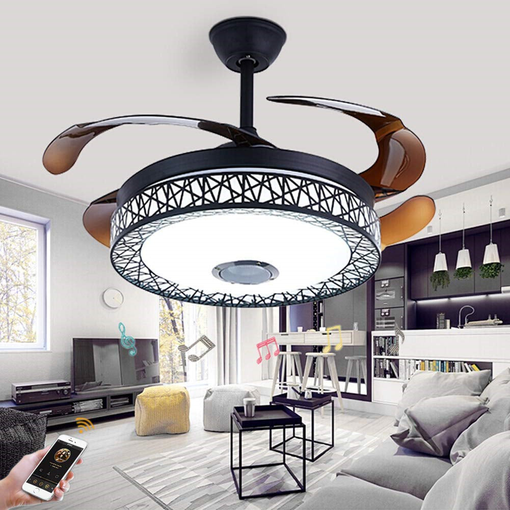 Bluetooth Music Play Ceiling Fan Light Kit Included Gold DS-FZ64
