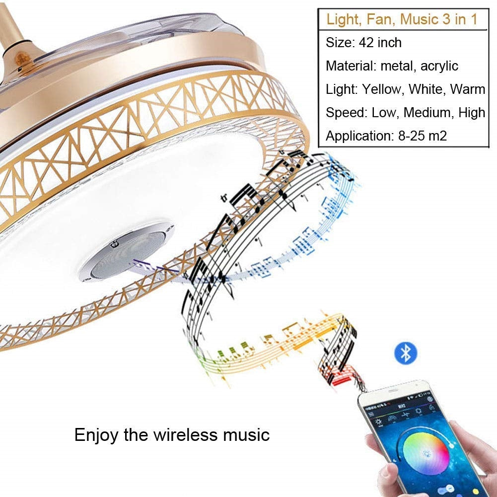 Bluetooth Music Play Ceiling Fan Light Kit Included Gold DS-FZ64