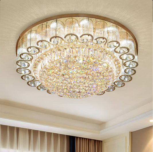 Luxury Modern K9 Crystal Chandelier Flush Mount LED Ceiling Light Fixture Gorgeous Pendant Lamp for Living Room Bar Shop (Dia 23.6") DS-TT29