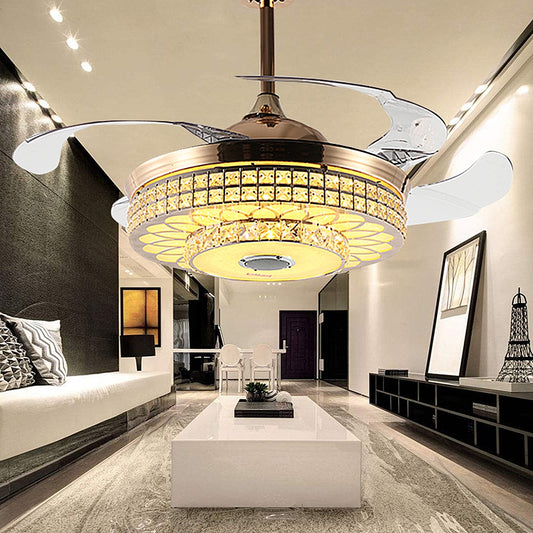 Bluetooth Crystal Ceiling Fans Light Kits Included Gold DS-FZ113