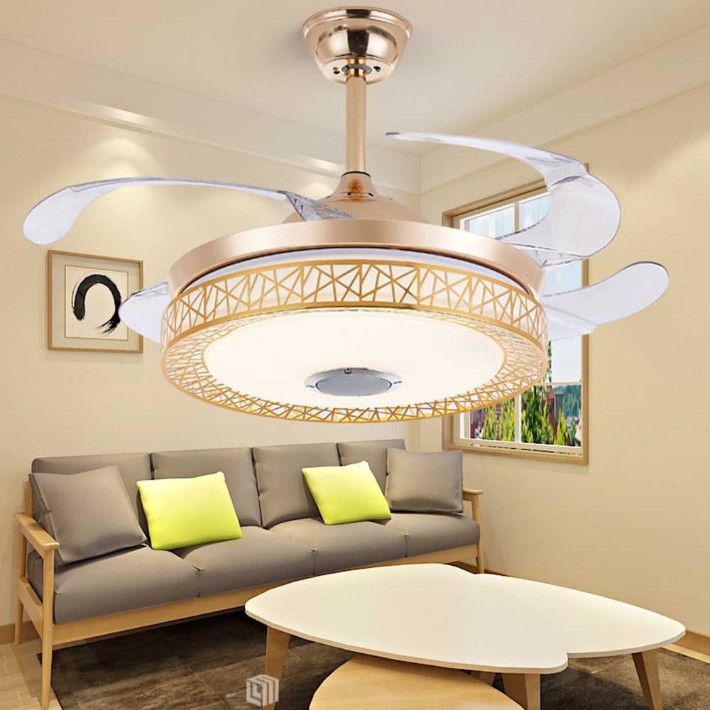Bluetooth Music Play Ceiling Fan Light Kit Included Gold DS-FZ64