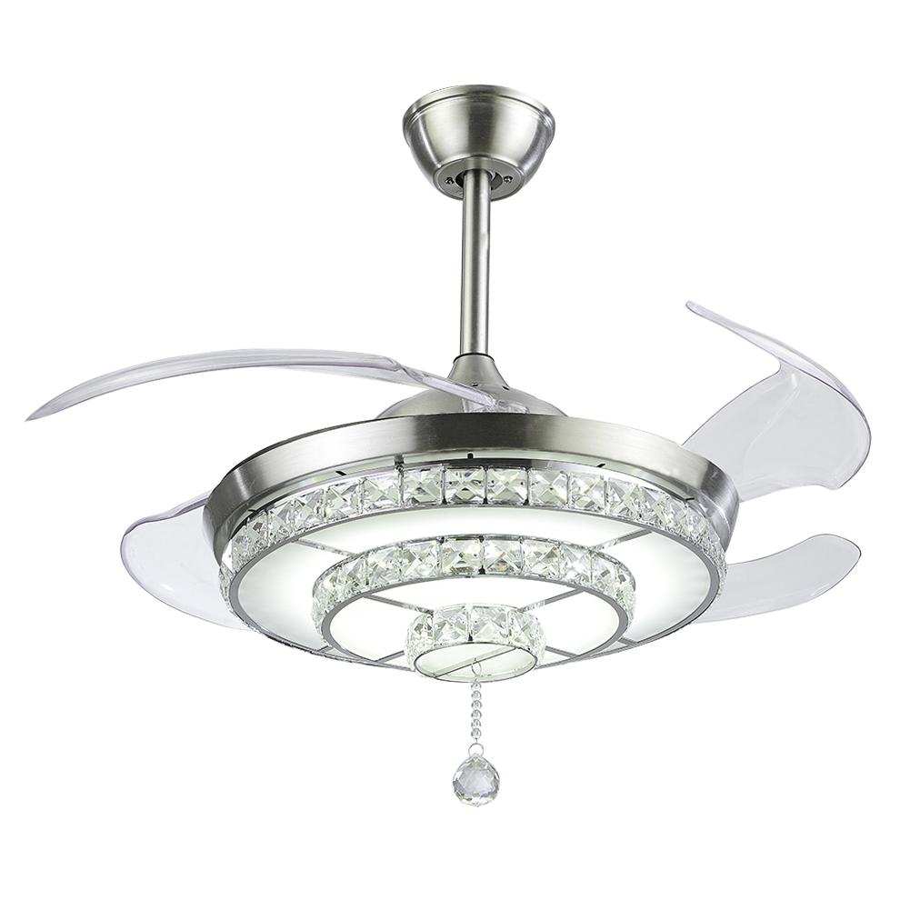 BIGBANBAN Crystal Ceiling Fan with Light and Remote Brush Nickel ELT286