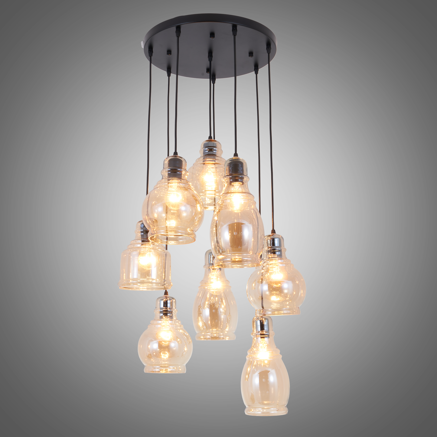 8-Light Hanging Plate Brandy Glass Chandelier DS-FM51