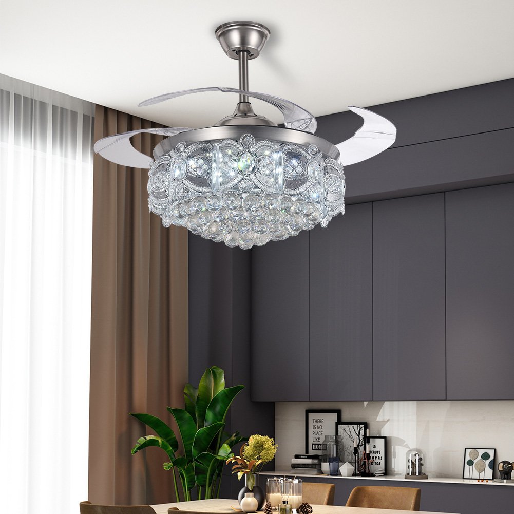 42" Silver Crystal Celing Fan with LED Lights DS-FH41