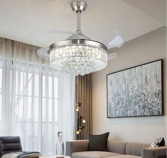 42" Silver Crystal Ceiling Fan with LED Lights (110v) DS-LB08