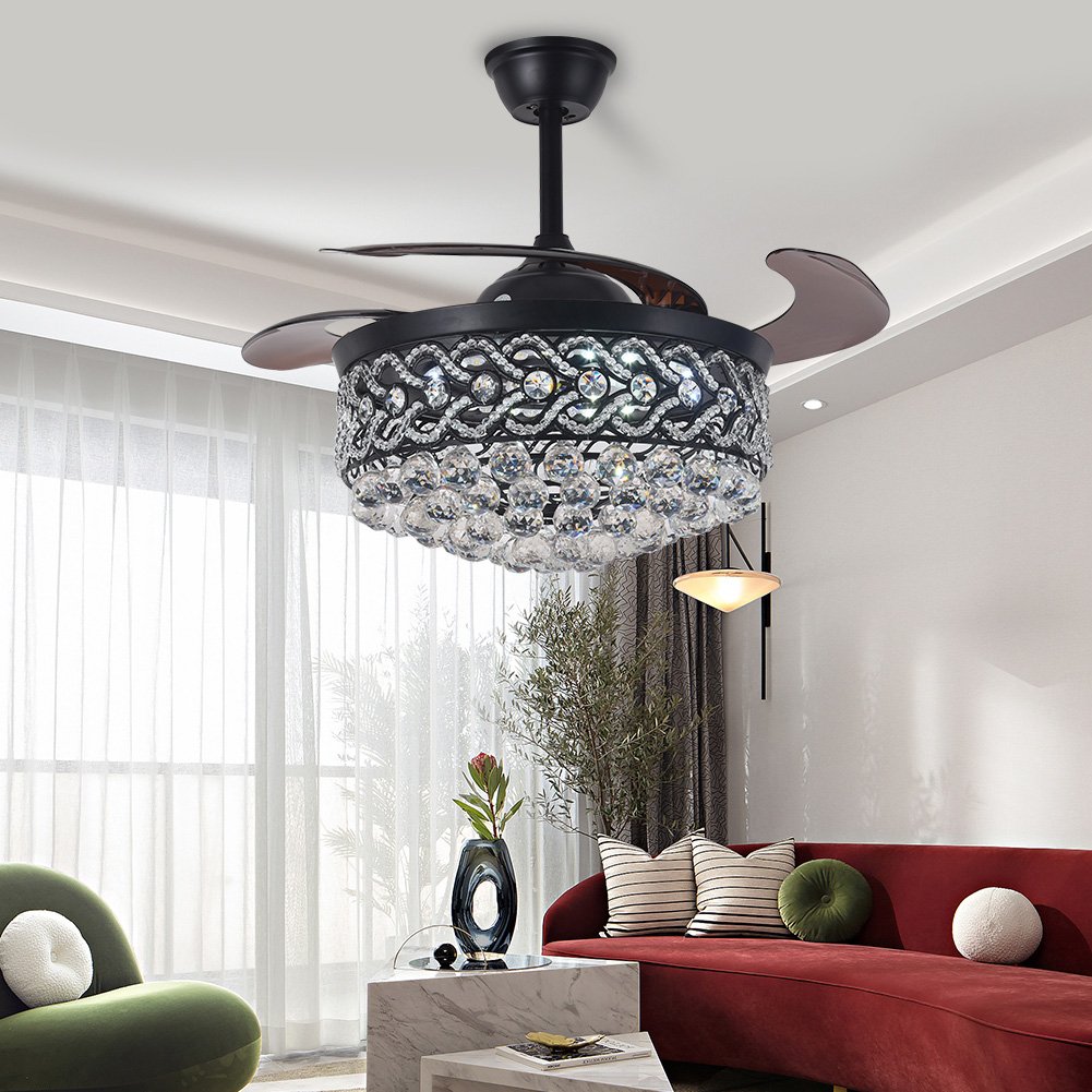 42" Black Crystal Celing Fan with LED Lights DS-FH61