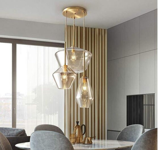 3-Light Glass Suspended Chandelier DS-YQ07