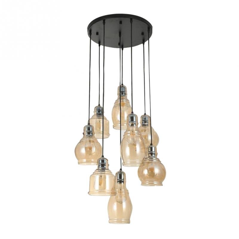8-Light Hanging Plate Brandy Glass Chandelier DS-FM51
