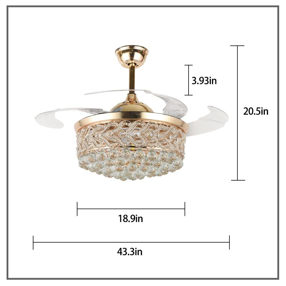 42" Gold Heart Crystal Invisible Fan with LED Lights (110v) DS-FZ152