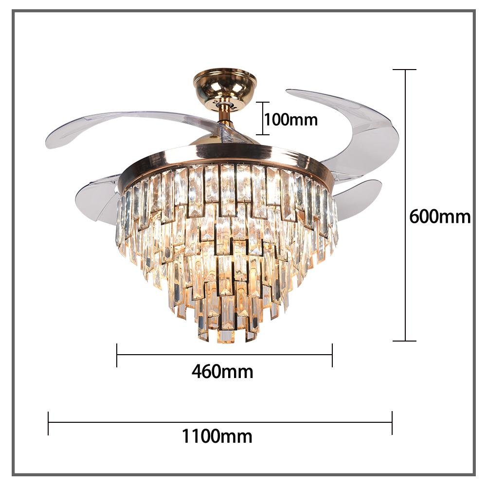 42" Luxury Gold Crystal Ceiling Fan with LED Lights (110v) DS-FZ65