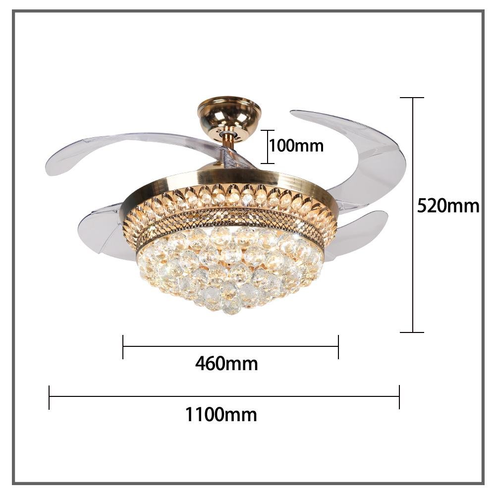 42" French Gold Crystal Remote Control Fan with LED Lights (110v) DS-FZ66