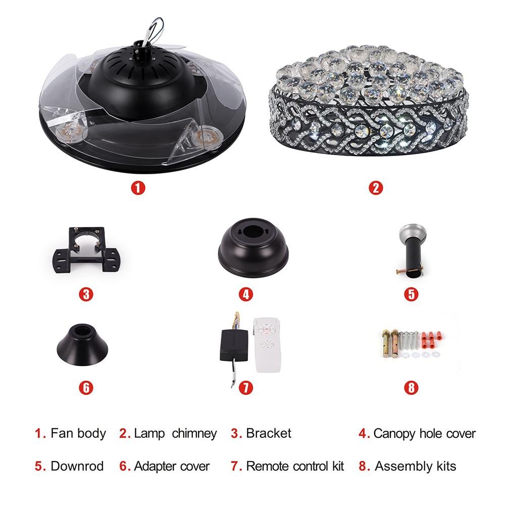 42" Black Crystal Celing Fan with LED Lights DS-FH61