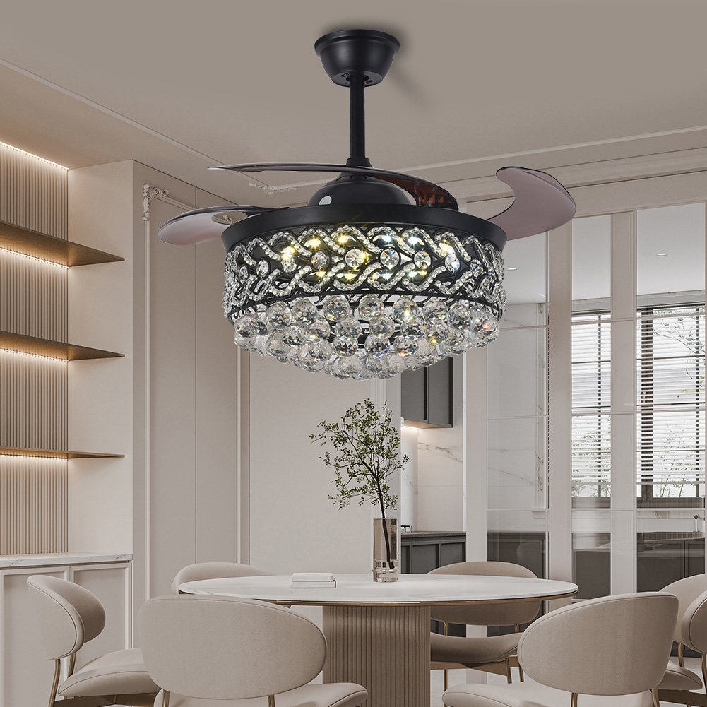42" Black Crystal Celing Fan with LED Lights DS-FH61