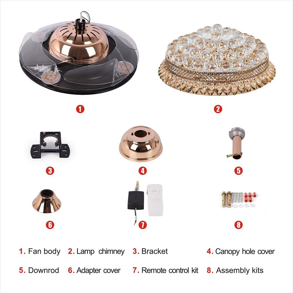 42" French Gold Crystal Remote Control Fan with LED Lights (110v) DS-FZ66
