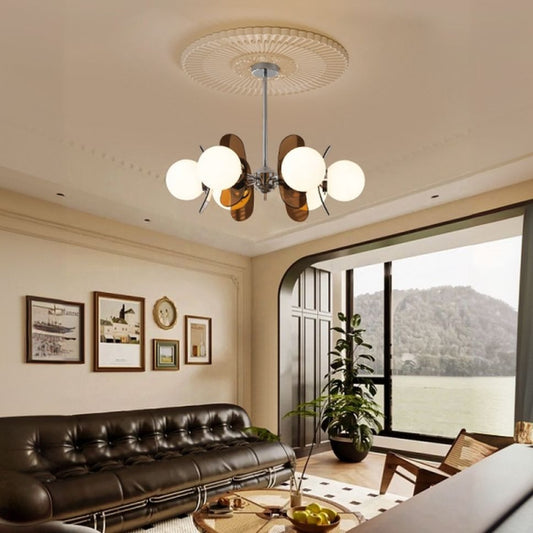5 Lights Chandelier Light with Ambient Chalk Vitreous Lampshade, Downrods Mounting & Adjustable Height, Orange, 220V-240V DS-SQ34