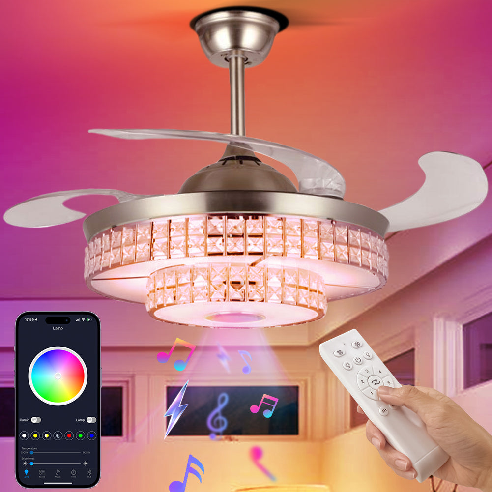 42" Simple Variable Frequency Crystal Bluetooth Ceiling Fan with Light DS-FH20