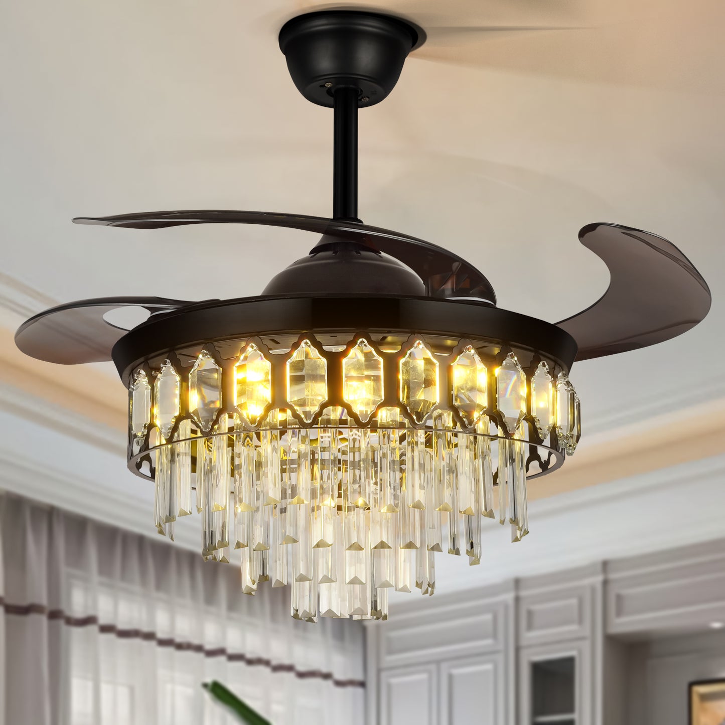 42" Black Crystal Celing Fan with LED Lights (110v) DS-FZ196