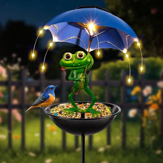 Solar Bird Feeder Frog Garden Decor Hummingbird Feeder Decorative Path Lights Gardening Gifts for Women, Yard Art Ornament Bird Feeder