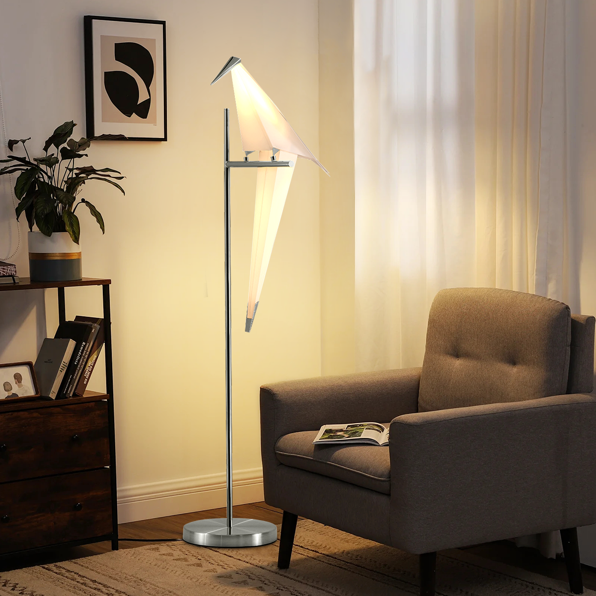 63"Thousand Origami Crane Floor Lamp Silver DS-SL65