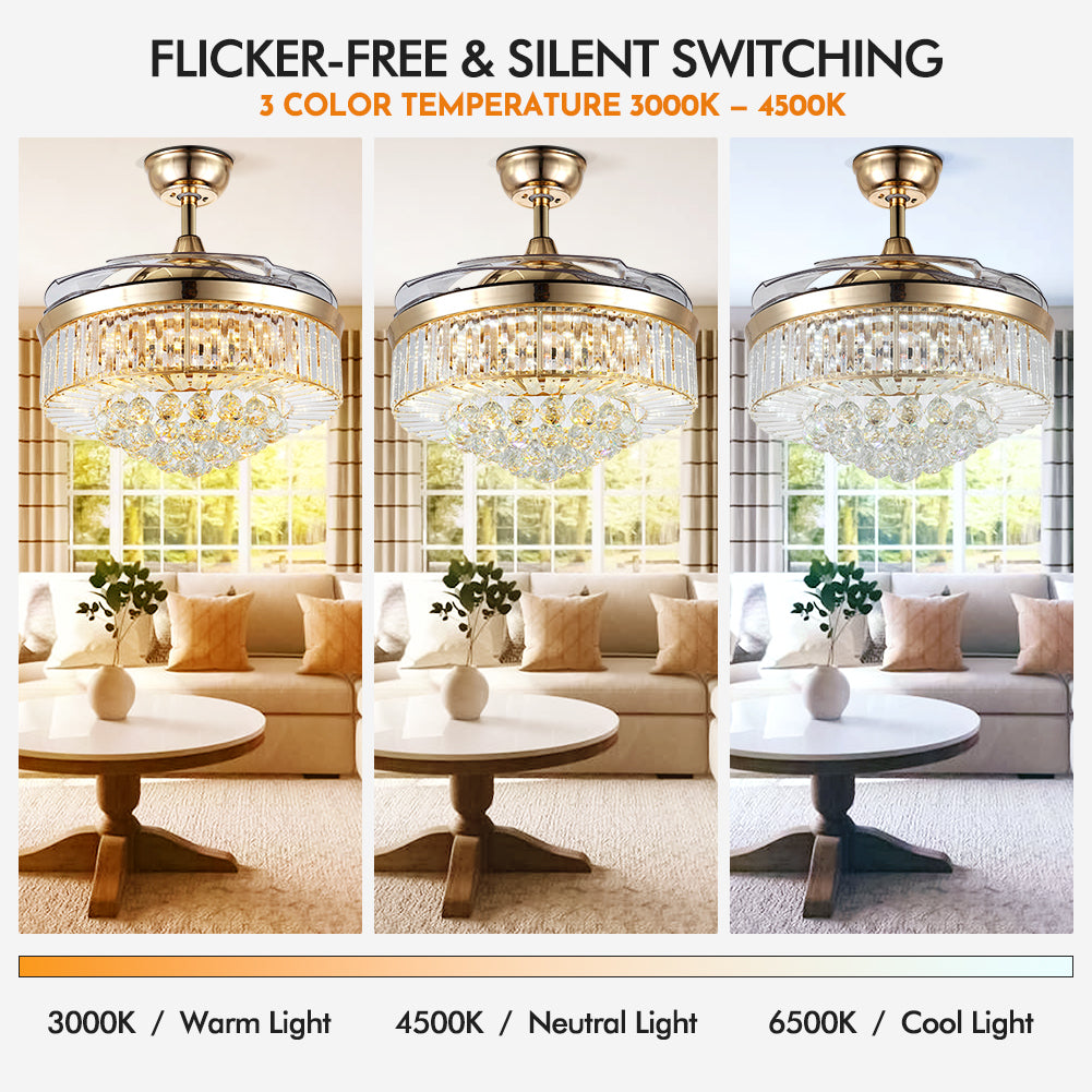 Retractable Fandelier Ceiling Fan Light Gold DS-LX58