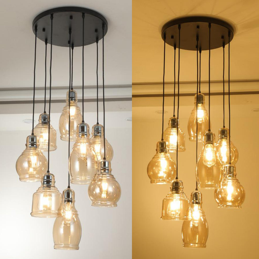 8-Light Hanging Plate Brandy Glass Chandelier DS-FM51