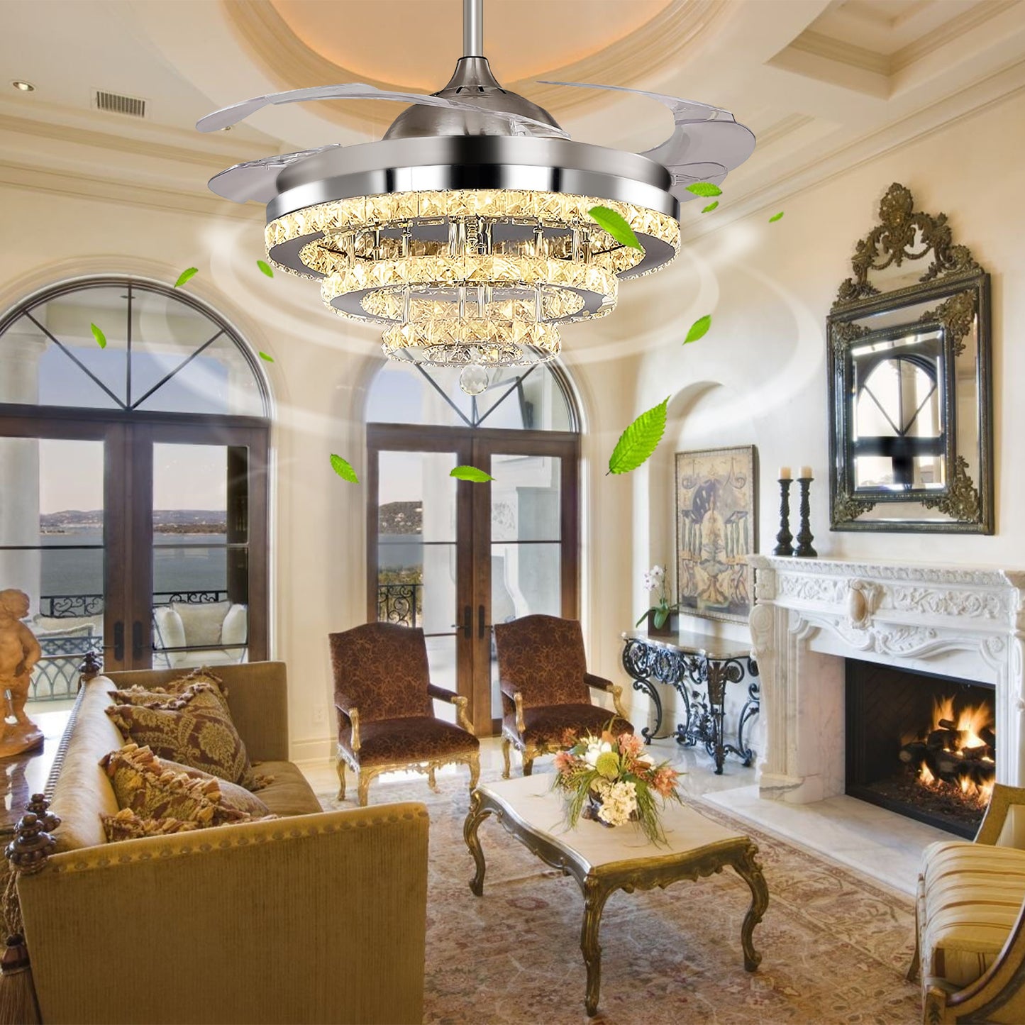 42" Silver Crystal Fan Chandelier DS-FZ103