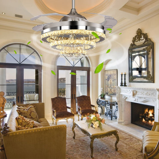 42" Silver Crystal Fan Chandelier DS-FZ103