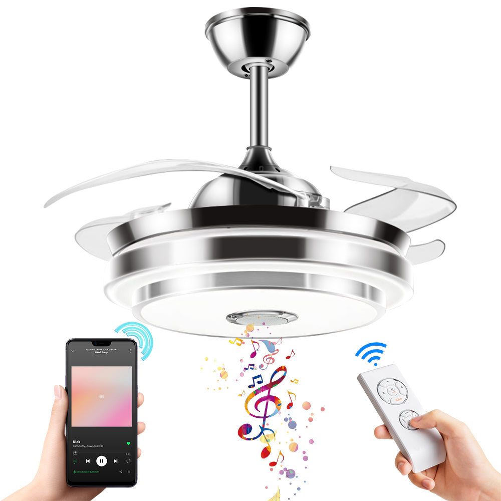 42" Tri-Color Bluetooth Invisible Ceiling Fan Chandelier