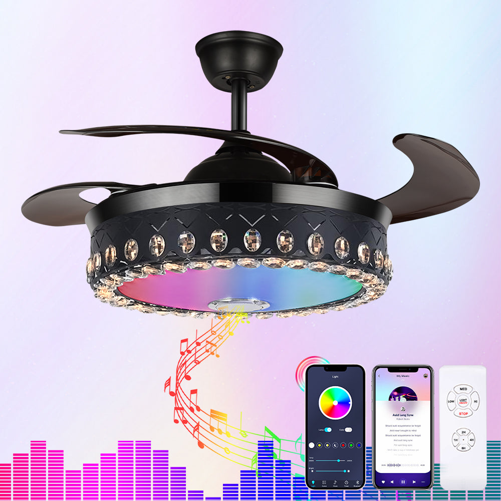 42" Black Living Room Invisible Ceiling Fan with Light DS-FH45