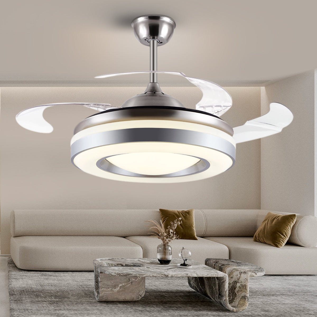 42" Silver Frame Invisible Ceiling Fan with Light DS-FZ47