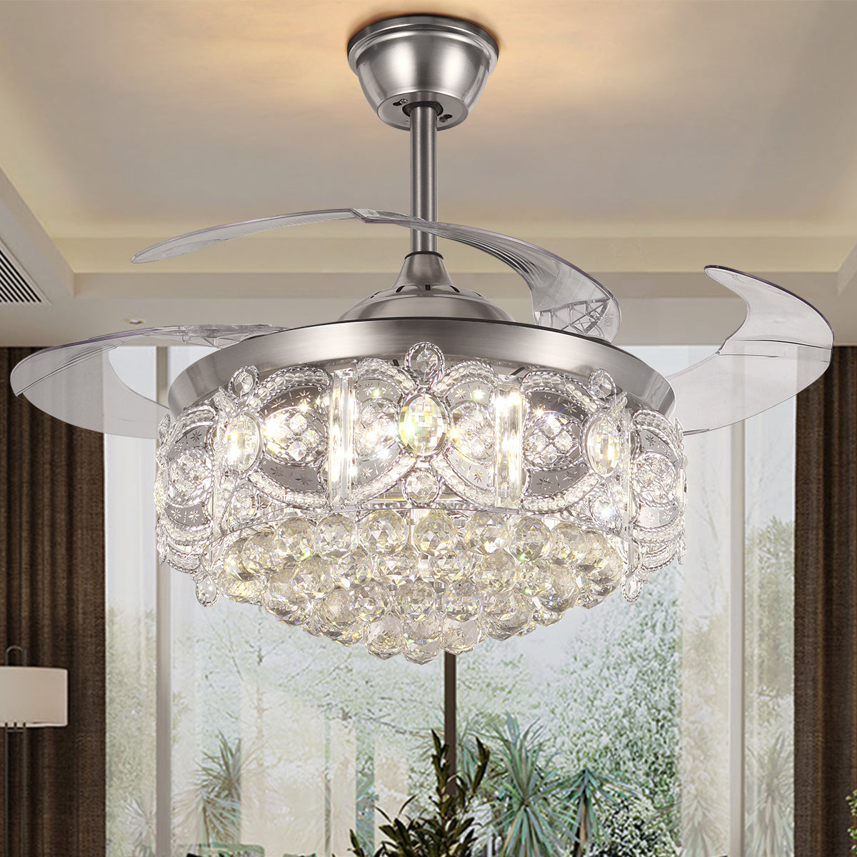 42" Silver Crystal Celing Fan with LED Lights DS-FH41