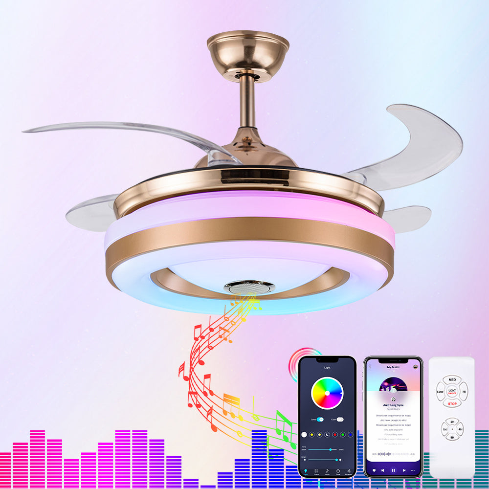 42" Modern Invisible Colorful Bluetooth Music Ceiling Fan with Light