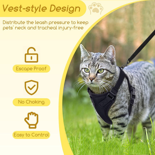 Cat Harness and Leash, with Soft Breathable Air Mesh, No Pull Walking Escape Proof Harness and Leash Set