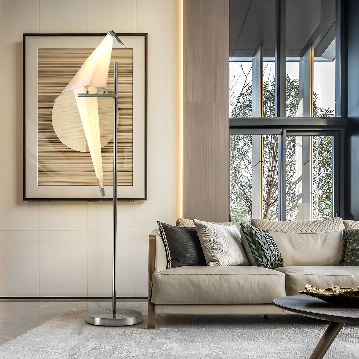 63"Thousand Origami Crane Floor Lamp Silver DS-SL65