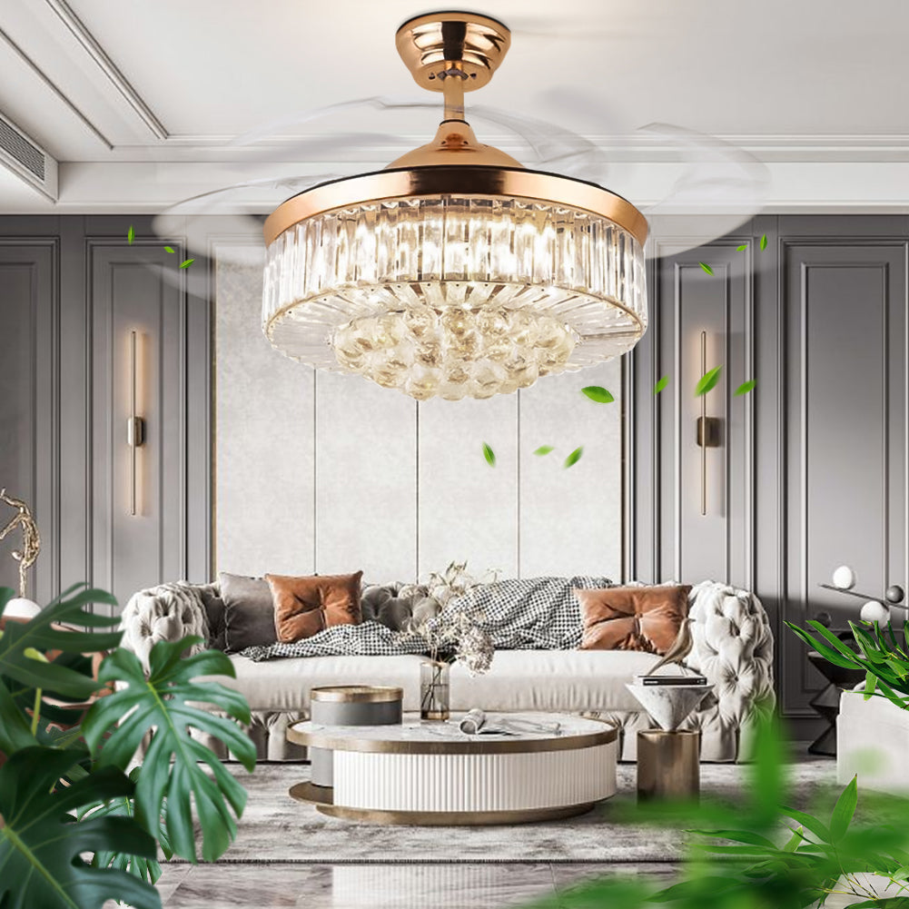 Retractable Fandelier Ceiling Fan Light Gold DS-LX58