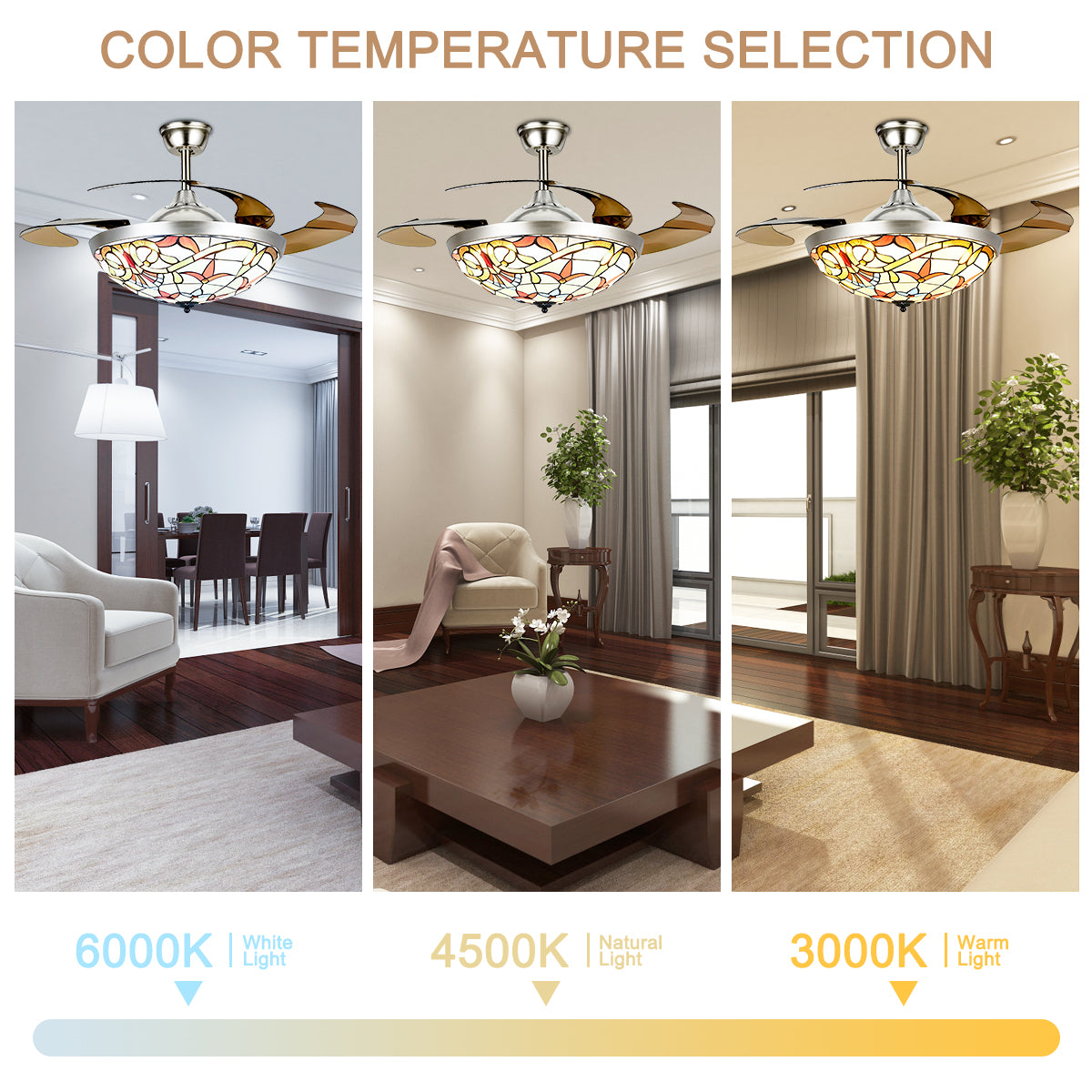42" Vintage Invisible Ceiling Fan with Light DS-FZ168