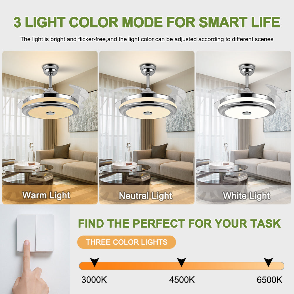 42" Bluetooth Three-Tone-Light Fan with Light DS-FZ05