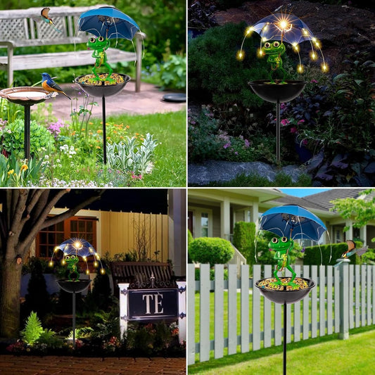 Solar Bird Feeder Frog Garden Decor Hummingbird Feeder Decorative Path Lights Gardening Gifts for Women, Yard Art Ornament Bird Feeder