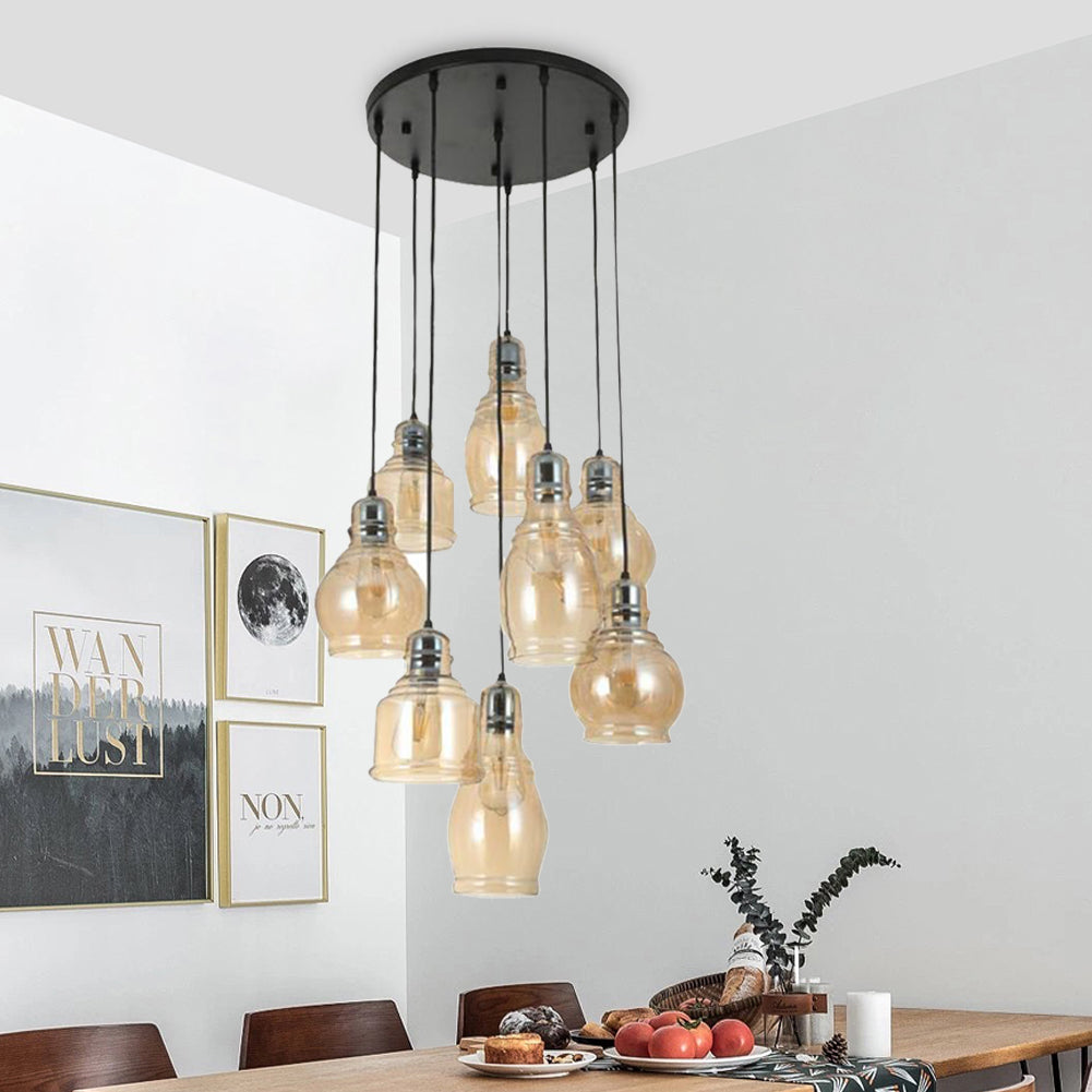 8-Light Hanging Plate Brandy Glass Chandelier DS-FM51