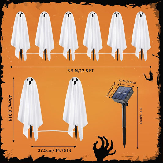 6 PackSolar Small Ghost String Stake Lights White Small Cloth Ghost Stakes with 8 Lighting Modes and Waterproof Outdoor Garden/Yard Path Lights