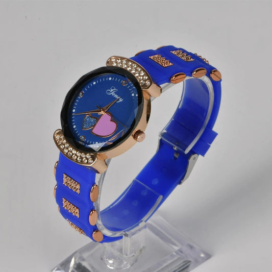 Women Silicone Band Analog Quartz Casual Watches Diamond Jelly Blue Color Gift