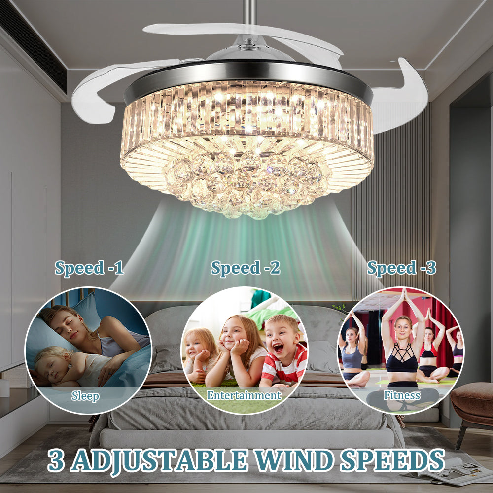 RuiWing Retractable Noise-Free Ceiling Fans Brush Nickel DZ-LB08