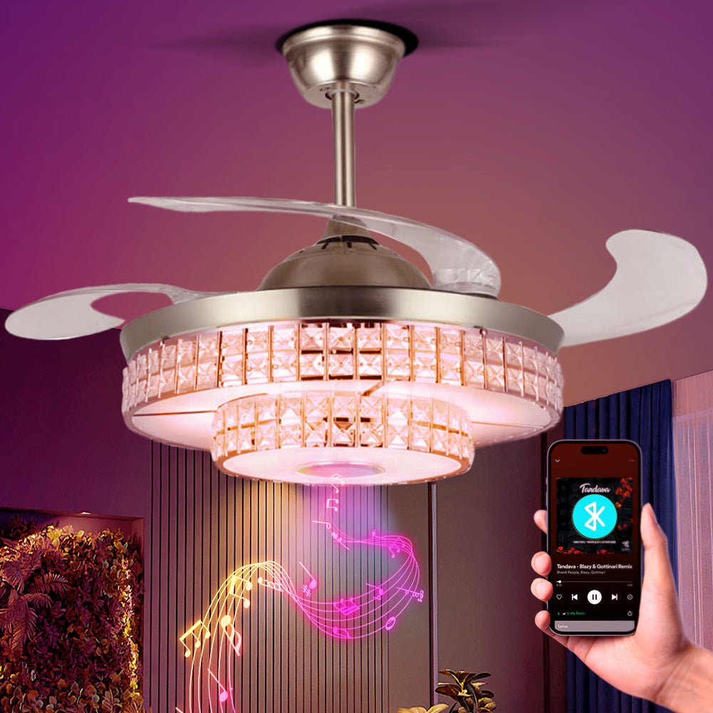 42" Simple Variable Frequency Crystal Bluetooth Ceiling Fan with Light DS-FH20