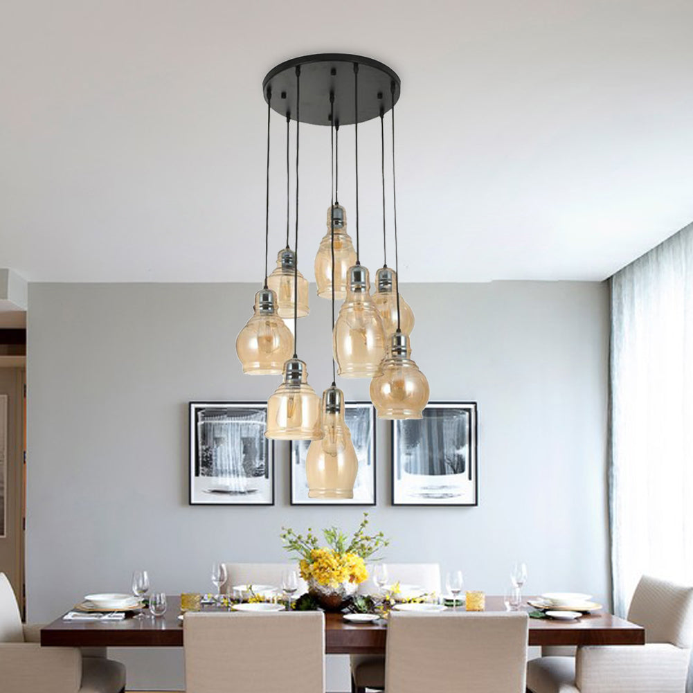 8-Light Hanging Plate Brandy Glass Chandelier DS-FM51