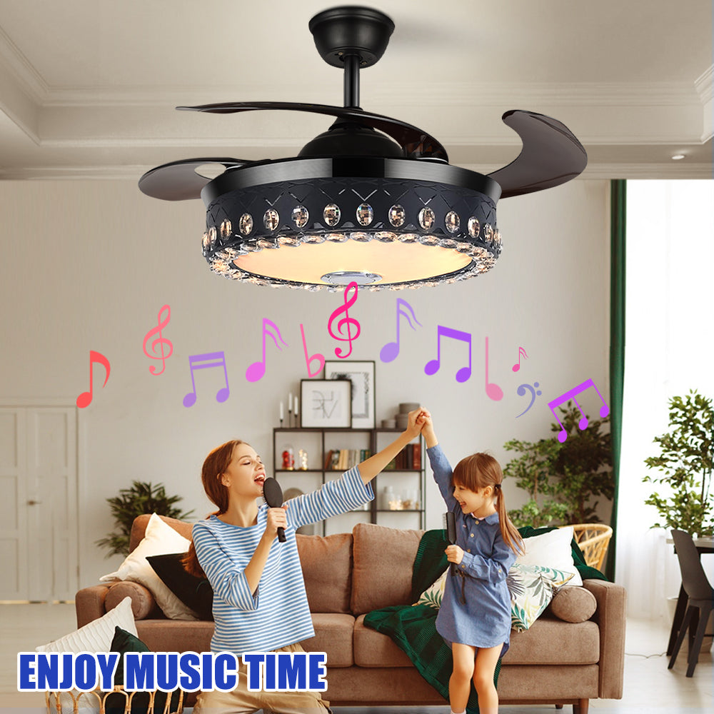 42" Black Living Room Invisible Ceiling Fan with Light