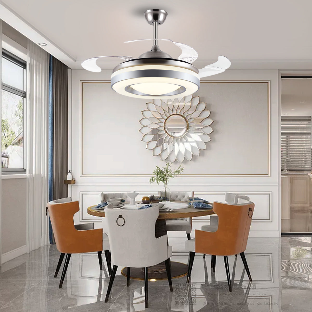42" Silver Frame Invisible Ceiling Fan with Light DS-FZ47