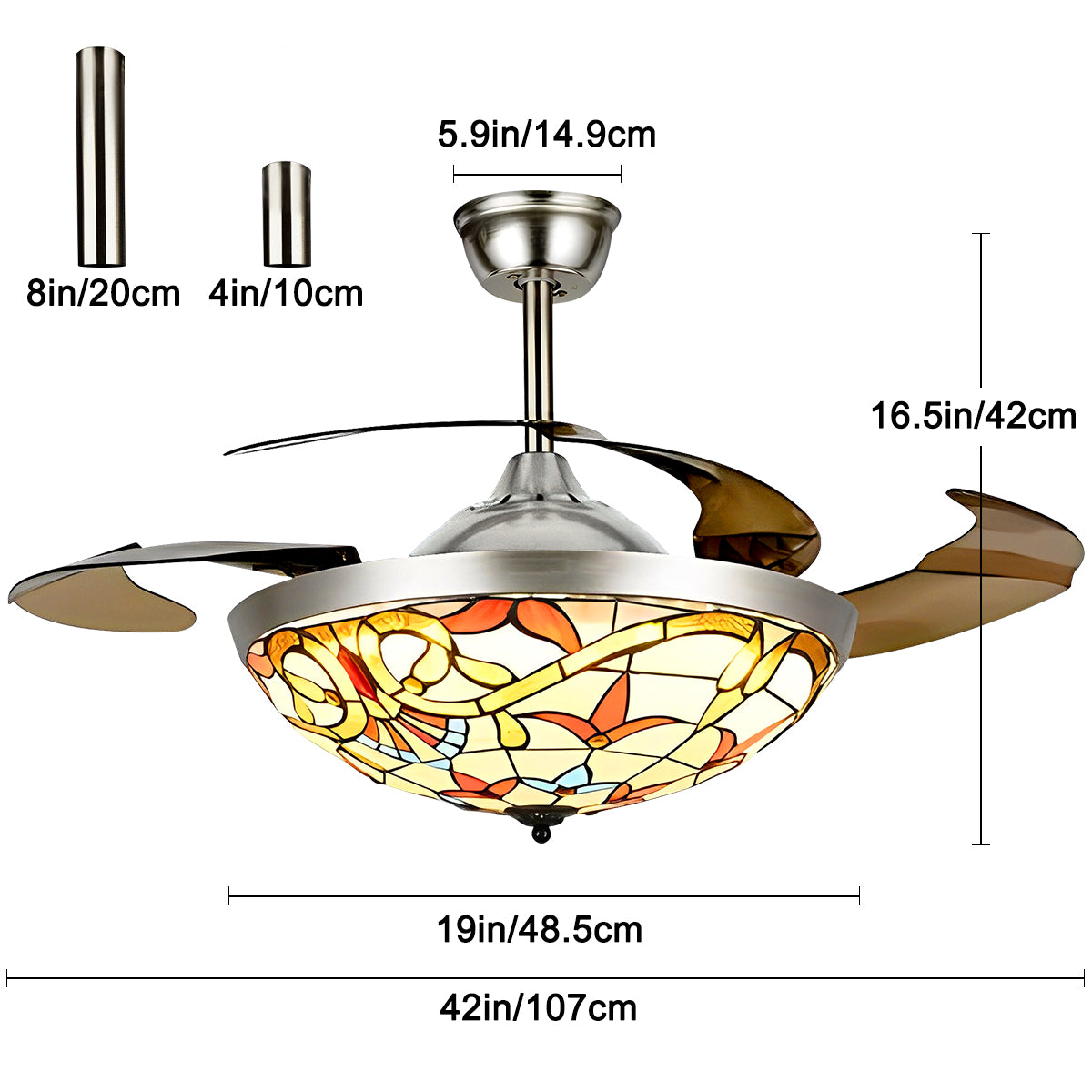 42" Vintage Invisible Ceiling Fan with Light DS-FZ168