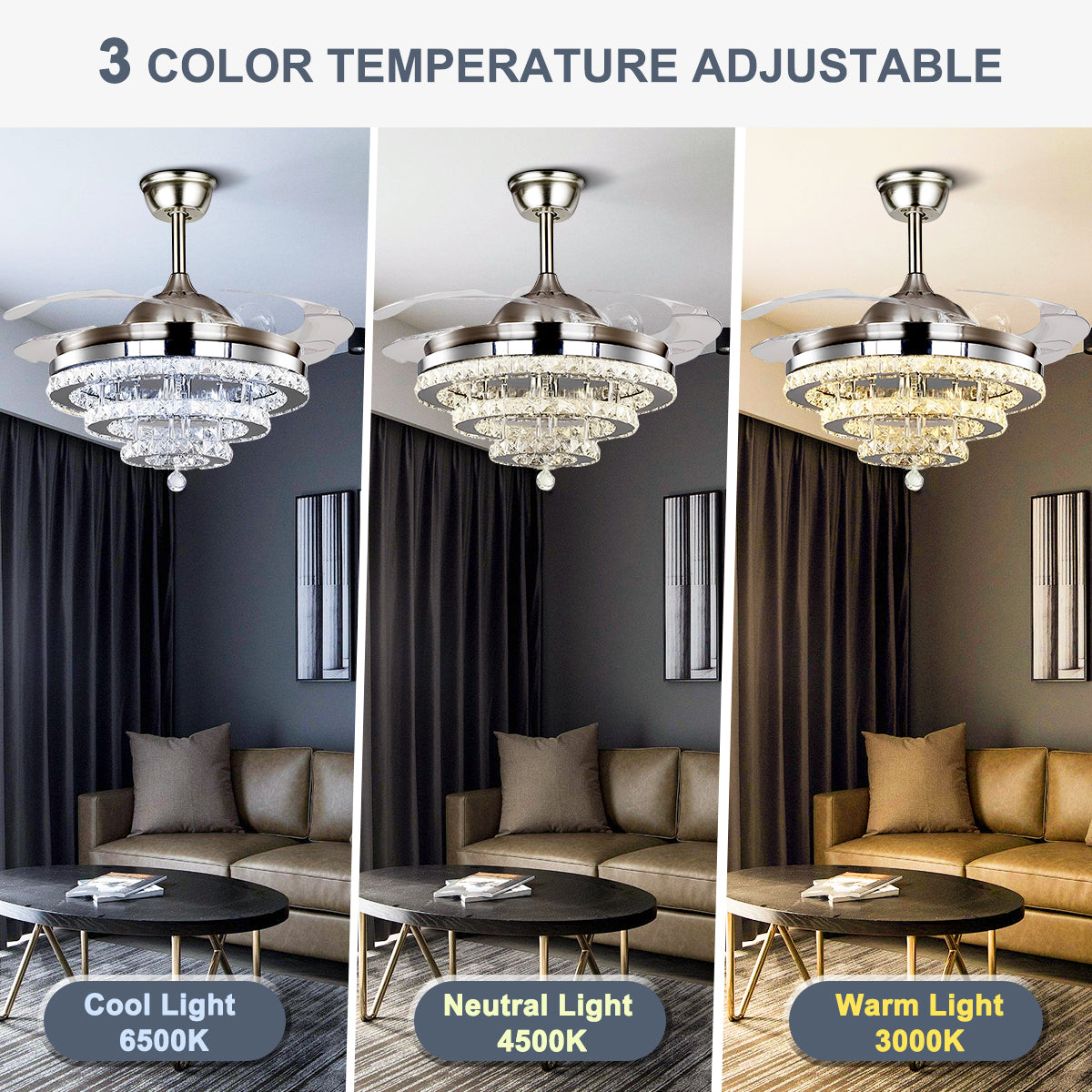 42" Silver Crystal Fan Chandelier DS-FZ103