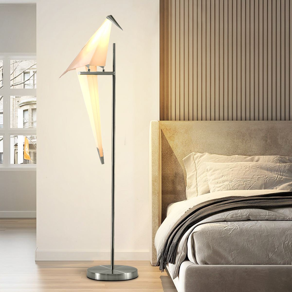 63"Thousand Origami Crane Floor Lamp Silver DS-SL65